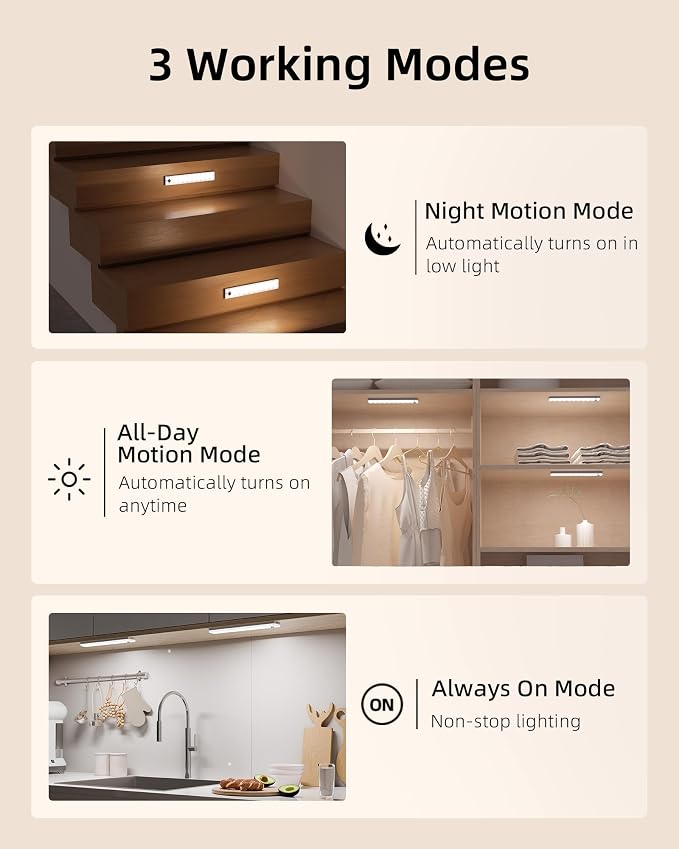 EZVALO 6-Pack Under Cabinet Lighting with 2 Charging Stations, 9 Inch Rechargeable Wireless Motion Sensor Lights, 2000mAh, 3 Color Temps, Dimmable, Magnetic, Remote Control for Kitchen, Closet