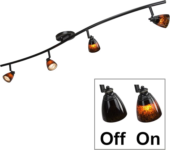 4 Lights Fixed Track Lighting Kit - Dark Bronze Finish - Brown Glass Shade - Wave Bar - D268-44C-DB-BRNS
