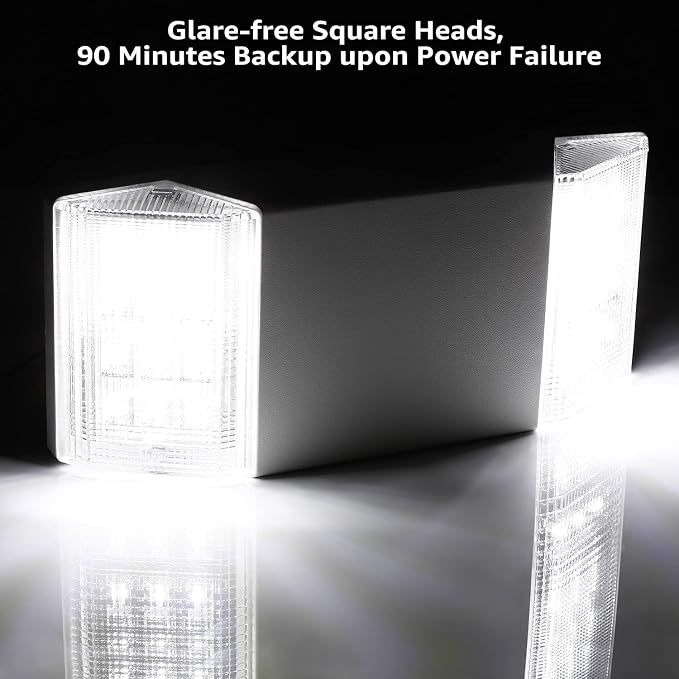 TORCHSTAR 6-Pack LED Emergency Lighting with Battery Backup White | Commercial Emergency Lights, UL Listed, Two Square Heads, AC 120/277V, Hardwired Emergency Exit Light Fixtures for Business