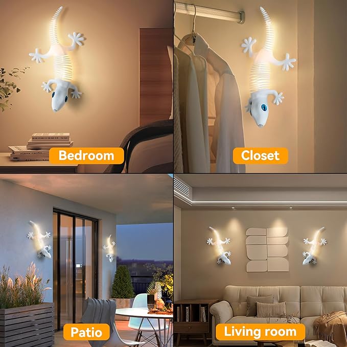 3D Gecko Wall Lights, Motion Sensor Wall Lamp, Animal Night Lights, Battery Operated Wall Sconces, Magnetic Cordless Light, LED Lights for Bedroom, Living Room, Hallway, Stair, Decoration