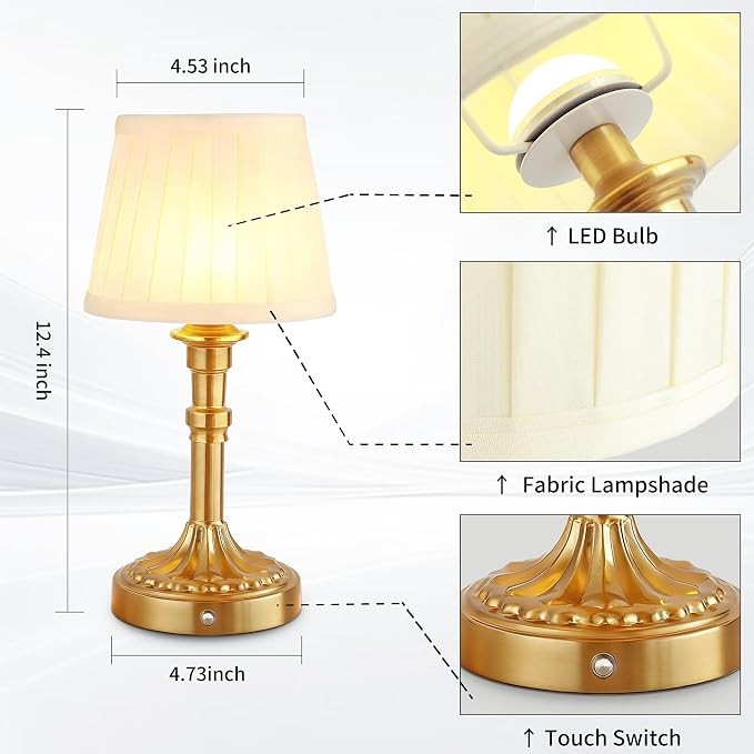 Mr.White Rechargeable Cordless Table Lamp with Fabric Shade, 5200mAh Battery Operated LED Table Light, for Restaurant Kitchen Patio Dinner Dining (Bronze)