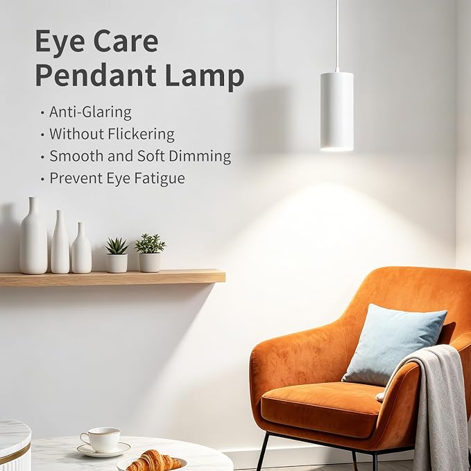 3.43" Pendant Lights Kitchen Island, 25W Cylinder Hanging Lights with Dipswitch, Modern Eye Care Led Pendant Lamp fixtures for Bedroom, Living Room, Office (White, 3.43 Inch 2 Pcs)