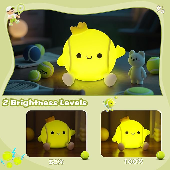Tennis Gifts, Cute Tennis Ball Silicone Night Light, Touch Control & Timer, Suitable for Breastfeeding Reading Working Sleep for Baby Kids Teens Adults Tennis Lovers