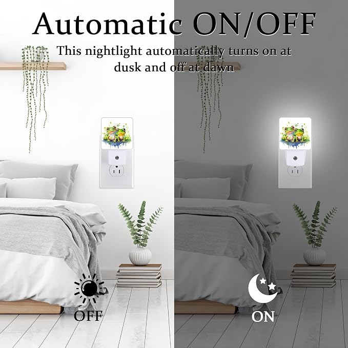 Watercolor Two Frogs Night Light, Plug-into Wall Nightlight Lamp with Dusk to Dawn Sensor, Led Lamp 0.5W Energy Efficient for Boys Girls Adults Home Decor