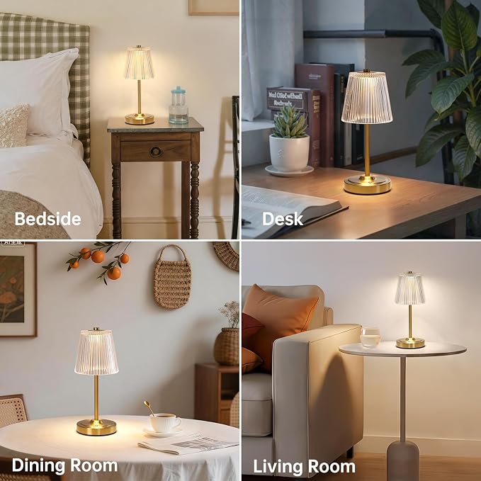 Shenmoyl Set of 2 Cordless Touch Table Lamp with 5200mAh Battery - 3 Adjustable Color Temperatures & Dimmable, Rechargeable Lamp for Bedsides, Living Room, Entryway, Bookshelves (Transparent Stripe)