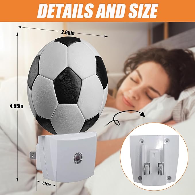 Football Night Light,Field Sport Ball Nightlight Plug into Wall LED Lamp Auto Sensor Dusk to Dawn for Bedrooms/Kitchens/Toilets/Corridors,Energy-Saving