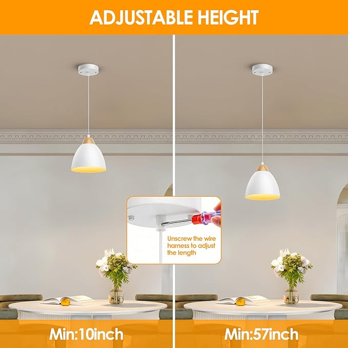 Pendant Lights for Kitchen Island, 5.9" Cone Metal Shade Adjustable Height White Small Hanging Lamps for Dining Room Light Fixtures Over Table Modern Ceiling Fixture
