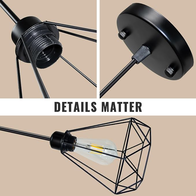 Maliralt Pendant Light Hanging Lights Fixture - Black Industrial Hanging Lamps with Metal Diamond Shade for Kitchen Island, Dining Room Over Table, Breakfast Corner, Farmhouse Home Decor - 2 Pack