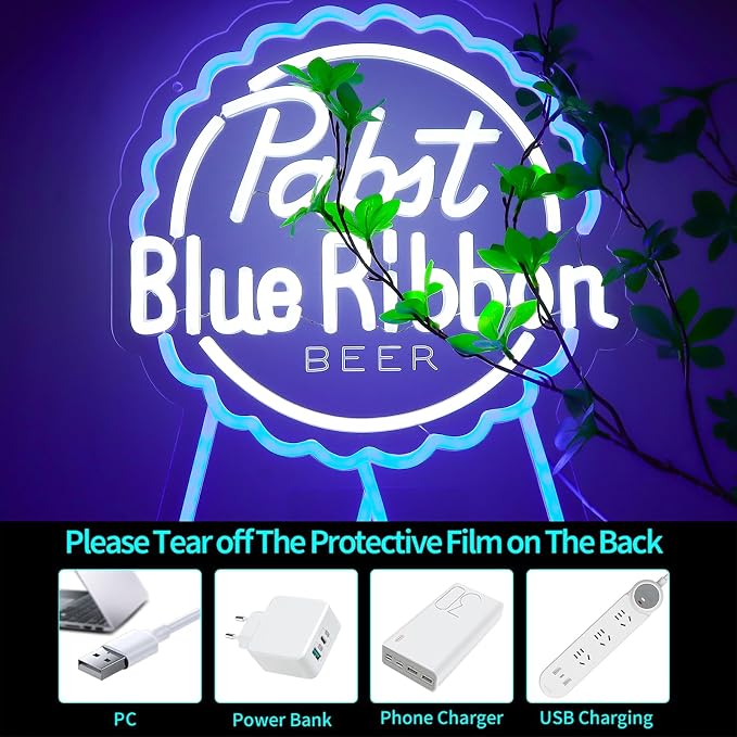 AHlove Pabst Beer Neon Sign for Wall Decor，LED Neon Lights for Bar Pub 、Man Cave，Birthday、Christmas Gifts for Man