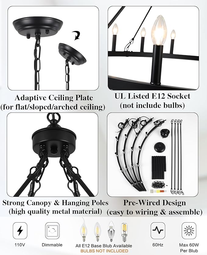 LASENCHOO Black Wagon Wheel Chandelier 20 Lights Dia 48" Farmhouse Chandeliers for Dining Room Light Fixture, Round Rustic Chandelier for Entryway Living Room, Large Chandeliers for High Ceilings