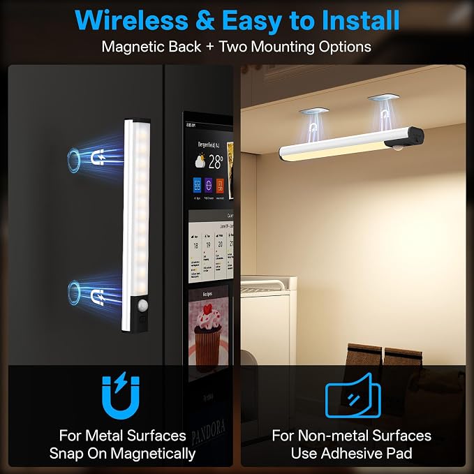 8inch Under Cabinet Lighting Wireless Closet Light Battery Operated | 6Pack Motion Sensor Light Indoor,3color Dimmable Closet Light Rechargeable Wireless,Under Counter Lights for Kitchen,Hallway