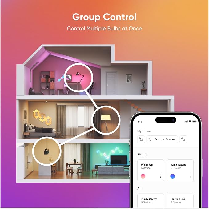 Nanoleaf Essentials Smart Light Bulbs, Matter LED Bulbs A19 E26 60W 2PK | Work with Alexa & Google Home, WiFi Lighting Bulbs with 16M+ RGBTW Color Changing, Music Sync, 1000lm