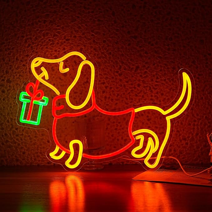 Dachshund Neon Sign LED Neon Cute Poppy Light for Wall Decor Dog Light Up Sign for Bedroom Christmas Party Decor gift Neon Sign(16.5”*11.8”)