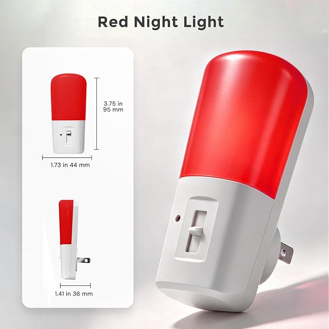 LOHAS-LED Red Light Night Light Plug in, Dimmable LED Night Lights 2 Pack | Dusk to Dawn Sensor, Sleep Aid Red, 0-80LM Adjustable Brightness Red Nightlight for Nursery Kids Room Hallway Kitchen Gift