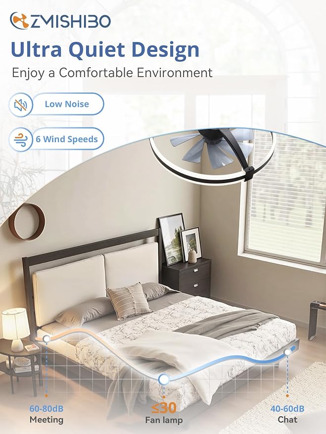 ZMISHIBO 23" Low Profile Fandelier LED Ceiling Fans with Lights and Remote | 3CCT Dimmable, 6 Speeds, Remote/App Control, Reversible DC Motor, Memory, Timer, Small Modern Fandelier for Kids/Bedroom