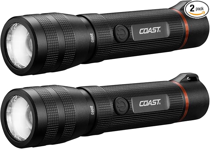 Coast G60R 1000 Lumen Waterproof Rechargeable LED Flashlight, 2-Pack