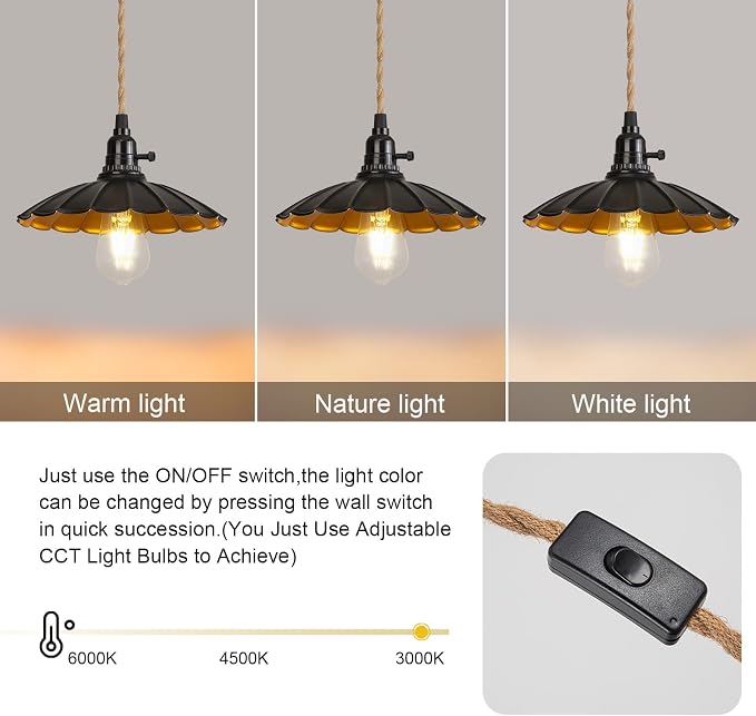 3-Light Plug in Pendant Light Fixtures Chandelier | Switch 22FT Industrial Ceiling Hanging Lamp Cord Farmhouse Cable DIY Including DIY Lotus lampshade