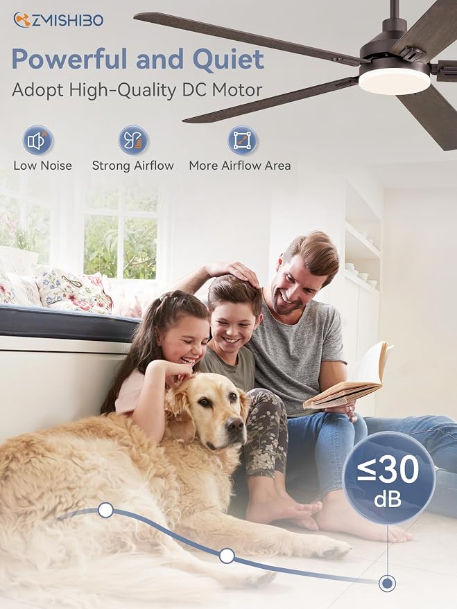 ZMISHIBO 60" Ceiling Fan with Light and Remote, Oil Bronze Farmhouse Indoor | Large Size, 3CCT, Downrod Mount, Rustic Dual Finish Blades, Quiet&Strong Motor, Memory Function for Bedroom, Living Room