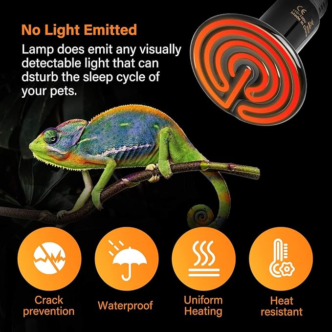 Simple Deluxe 50W Ceramic Heat Emitter Reptile Heat Lamp Bulb No Light Emitting Brooder Coop Heater for Amphibian Pet & Incubating Chicken, 2 Pack