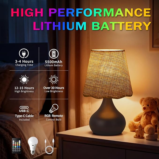Cordless Table Lamp Rechargeable,Oil Rubbed Bronze Mini Cute Table Lamp for Nightstand, Battery Operated Small Table Lamp for Small Spaces for Kitchen Counter, Bookshelf, Bedside, Bedroom, Living Room