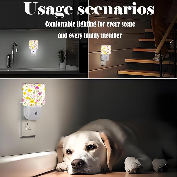Retro Spring Flower Night Light,Plug Into Wall with Dusk to Dawn Light Sensors, Warm Nightlights for Bedroom,Bathroom,Hallway,Kitchen,Gifts Ideal for Boys Girls Women Men
