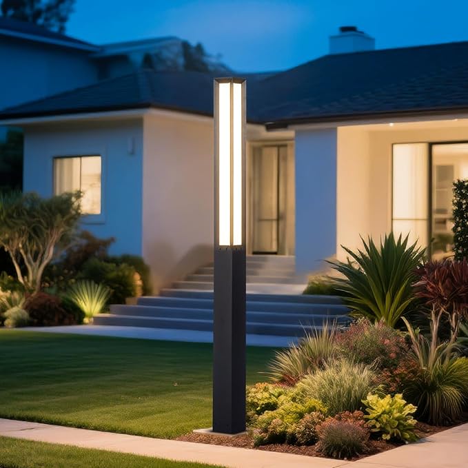 Landscape Path Lights, 92" Tall Outdoor Pathway Bollard Light Waterproof, Driveway Pole Lamp 3000K LED Yard Walkway Lighting, Modern Patio Lantern AC100-240V Wired Fixture for Lawn Commercial