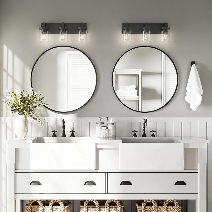 Bathroom Vanity Light, 3 Light Matte Black Vanity Lights with Clear Glass Shade, 22in Modern Wall Sconces, Bathroom Lighting Fixtures Over Mirror