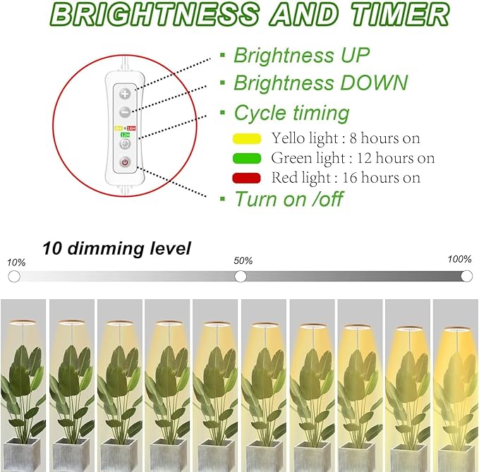 Plant Grow Light,yadoker LED Growing Light Full Spectrum for Indoor Plants,Height Adjustable, Automatic Timer, 5V Low Safe Voltage,Idea for Large Plant Light