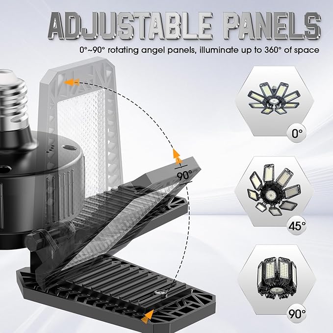 Garage Light 8 Pack 220W, 22000LM LED Lights for Garage with 8+1 Deformable Panels 6500K Screw in LED Shop Lighting for Workshop, Basement Support E26/E27