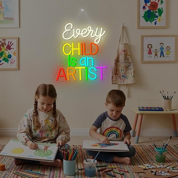 Classroom Lights Sign Every Child is an Artist Neon Sign Dimmable LED Lights Up Library Reading Neon Signs for Wall Decor in Art Classroom Reading Corner LED Books Decor Gifts for Teachers
