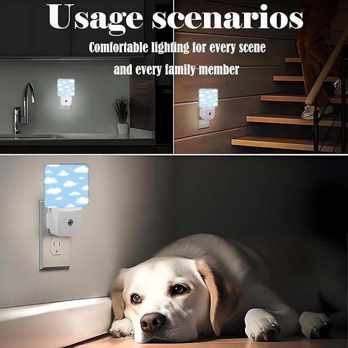 Blue Sky and Clouds Night Light,Plug Into Wall Decor for Stairway,Hallway,Kitchen,Dusk to Dawn Sensor Nightlights for Boys/Girls/Women/Men Room Gifts