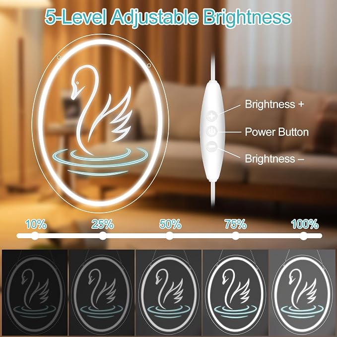 Swan Neon Sign, 3D Carved Acrylic LED Neon Light for Wall Decor, Dimmable White Swan Night Light USB Powered 5V, Aesthetic Bedroom Decor for Girls Room, Kids Room, Party Decoration, Gift 15.7" × 11.8"