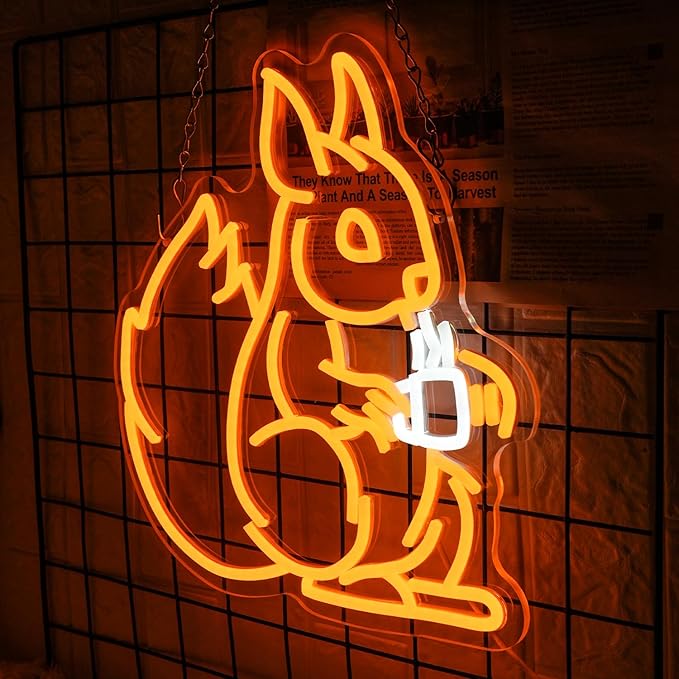 Squirrel Drinking Coffee Neon Sign Squirrel Led Sign Coffee Shop Neon Bar Sign Animal Light Sign Dimmable LED Neon Light for Bar Gaming Room Business Shop Decoration