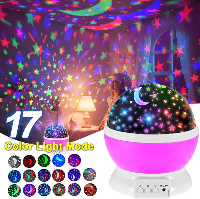 LED Night Light Projector, Room Decor for Girls Bedroom, Room Lights for Bedroom, LED Star and Moon Light Projector, Christmas Lights Indoor for Best Friend Gift.（Pink）