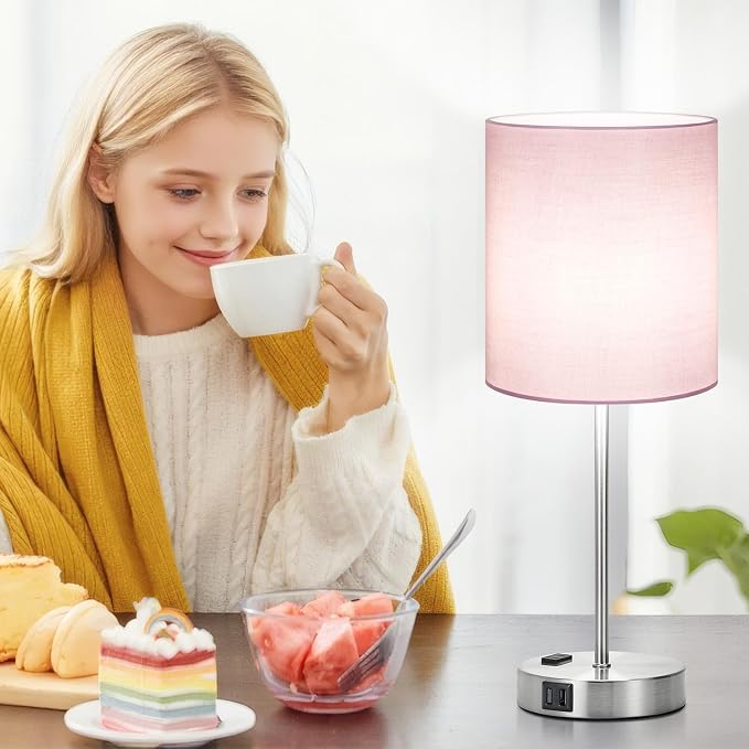 Lynnoland Set of 2 Touch Control Table Lamps, 3-Way Dimmable Bedside Nightstand Lamps for Bedroom Living Room Nursery, 800 Lumens 5000K Warmlight Bulbs Included
