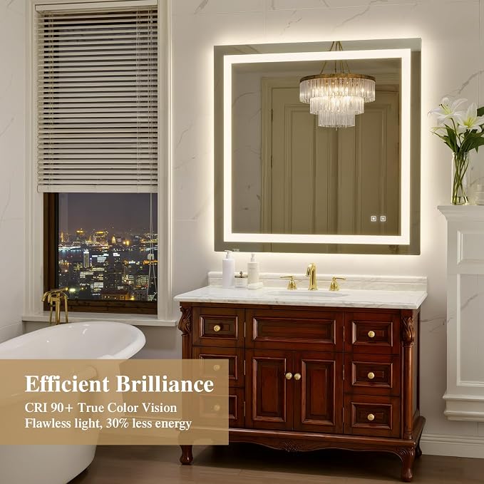 36X36 Inch Frontlit+ Backlit LED Bathroom Mirror with Lights | Bathroom Vanity Mirror for Wall, Ultra-Clear Tempered Glass, Shatter-Proof, Anti-Fog and Memory Function, ETL Listed