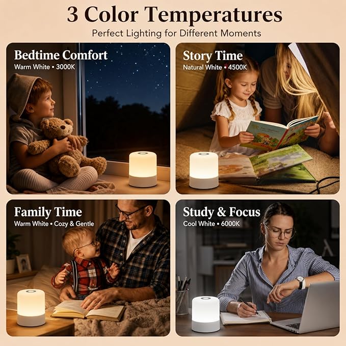 Portable Baby Night Light, 3 Color Egg Lights for Nursery | 2400mAh, Small Rechargeable LED Lamp, Dimmable Touch Nightlight for Newborn, Toddler, Kids, Adults 2 Pack