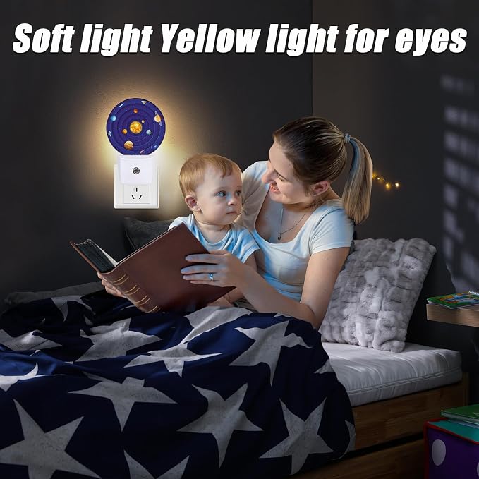 Cartoon Planets Night Light,Space Nightlight Plug into Wall LED Lamp Auto Sensor Dusk to Dawn for Bedrooms/Kitchens/Toilets/Corridors,Energy-Saving