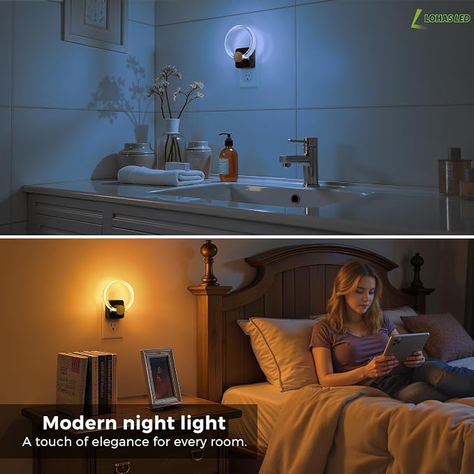 L LOHAS LED Night Lights Plug into Wall, Changing RGB Night Light | Dusk to Dawn Sensor, 180° Rotatable Acrylic Nightlight Plug in Wall for Halloween, Christmas, Holiday, Hallway