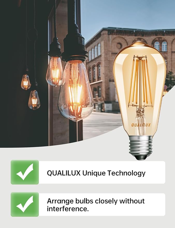 Dusk to Dawn Edison Light Bulbs ST19, Vintage Amber Glass, 2300K Amber Warm, 6.5W=60W, Non-Dimmable Auto On/Off Light Sensing LED Filament Bulb Outdoor, 700LM, E26, 2-Pack, HQ-H027