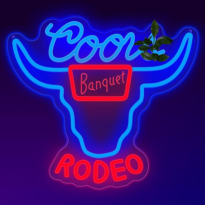 Western Decor Cowboy Neon Sign - 9 Brightness Adjustments Usb Powered, Cow Skull Light, Sign Beer, Bar Club Bull Led Wall Decor, Blue