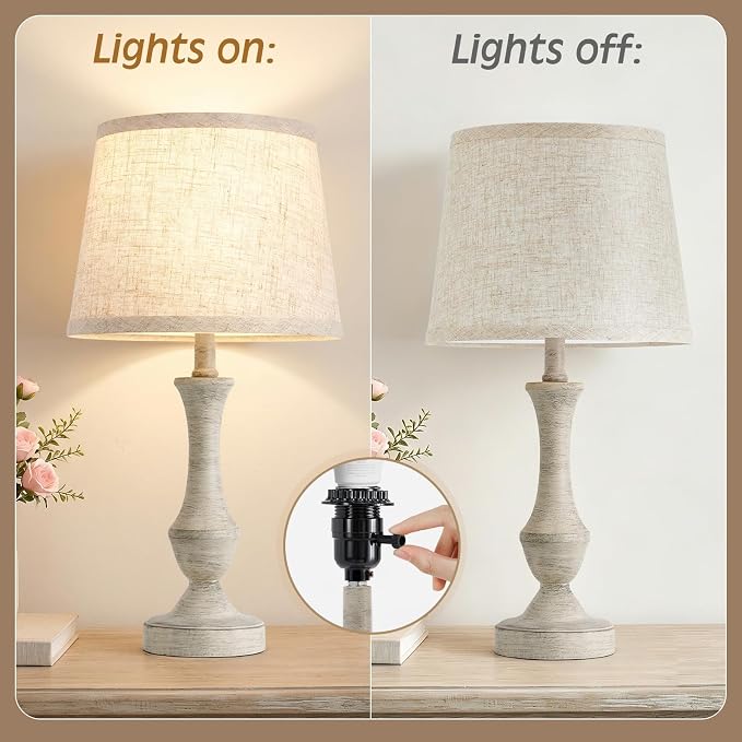 Luvkczc Table Lamp Set of 2, 19" Cottage Core Resin Bedside Lamps Nightstand Lamp for Living Room & Bedroom, Linen Shade Desk Lamps Office, Study(Bulb not Included)
