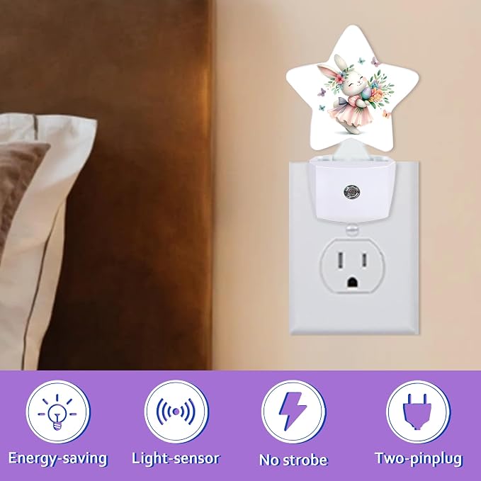 Night Lights Plug Into Wall Decorative,Cute Rabbit Nightlights for Kids Bedroom, Easter Egg Flowers Energy Efficient Dusk-to-Dawn Sensor Sleep Friendly Lamp for Nursery Bathroom