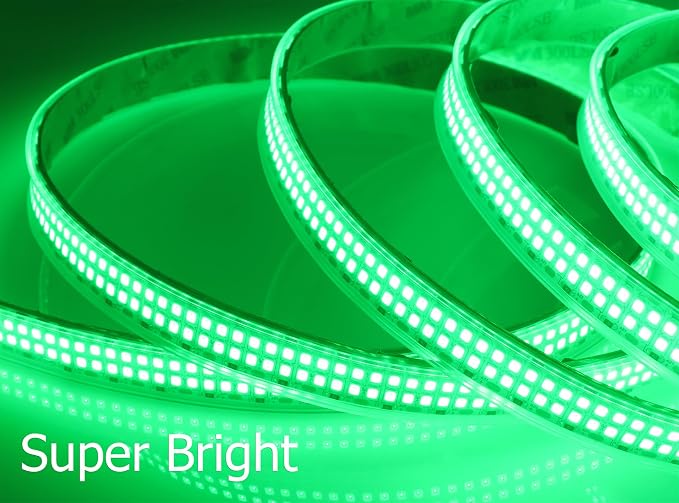 Green 12V LED Strip Lights 16.4ft, Double Row 2400LEDs IP67 Outdoor | SMD 2835 IP67 Waterproof Super Bright Dimmable Flexible Tape Lights for Outdoor, Truck, RV, and Boat Lighting
