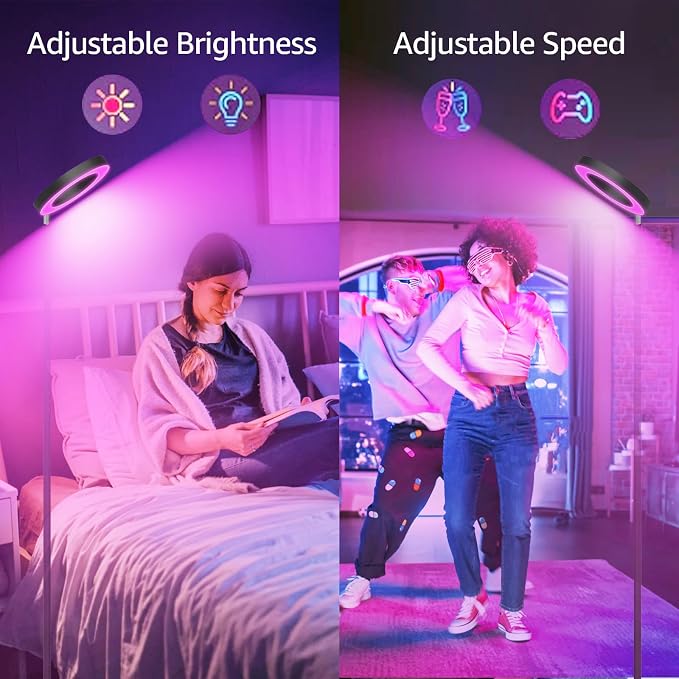42W Dual-Sided Floor Lamp, RGB Color Changing LED Standing Lamp with Remote, Stepless Dimmabe Warm/Neutral/Cool Floor Light, Modern Torchiere Tall Lamps for Living Room Bedroom Gaming Party
