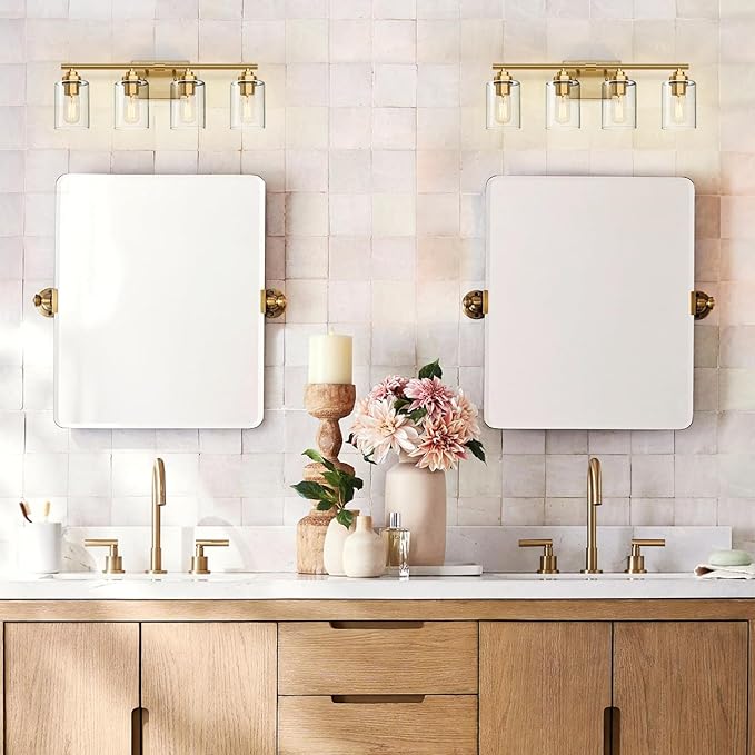 Bathroom Vanity Light Over Mirror,Bathroom Light Fixture Wall Sconce Lighting for Bedroom,Living Room (Gold, 4-Light)