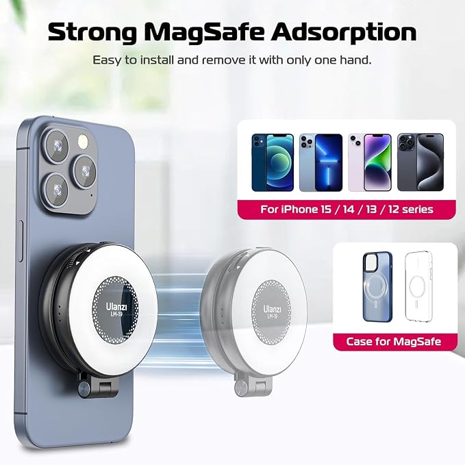 ULANZI LM19 Magnetic Selfie Light, LED Phone Ring Light for iPhone MagSafe, CRI95+ 2500K-8500K Portable Magnetic Phone Fill Lights for Selfies TikTok Video Call Makeup Photography YouTube Vlog - Black