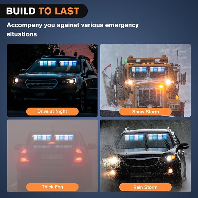 Nilight 32LED Blue White Emergency Dash Strobe Lights with Controller | Suction Cups Warning Hazard Interior Front/Rear Windshield Deck Split Light Bar for Trucks Construction Vehicles