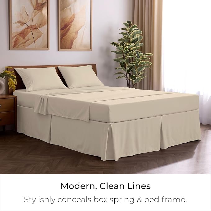 Mellanni Bed Skirt Queen Size - Tailored Drop Bed Skirting | 15-Inch Pleated Dust Ruffle - Hotel Luxury Bedding - Wrinkle, Fade, Stain Resistant - 1 Bedskirt (Queen, Beige)