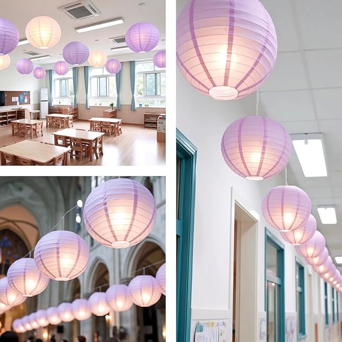 Chinese Paper Lanterns - Pack of 10, 10-Inch Light Purple Hanging Lights for Birthday Party Decorations, Ceiling Decor, Rainbow Classroom, Wedding, and Home Party